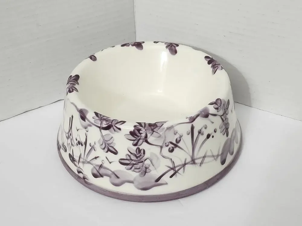 Vintage Waterfield Studio Ceramic Pet Dog Cat Bowl Purple Hand Painted